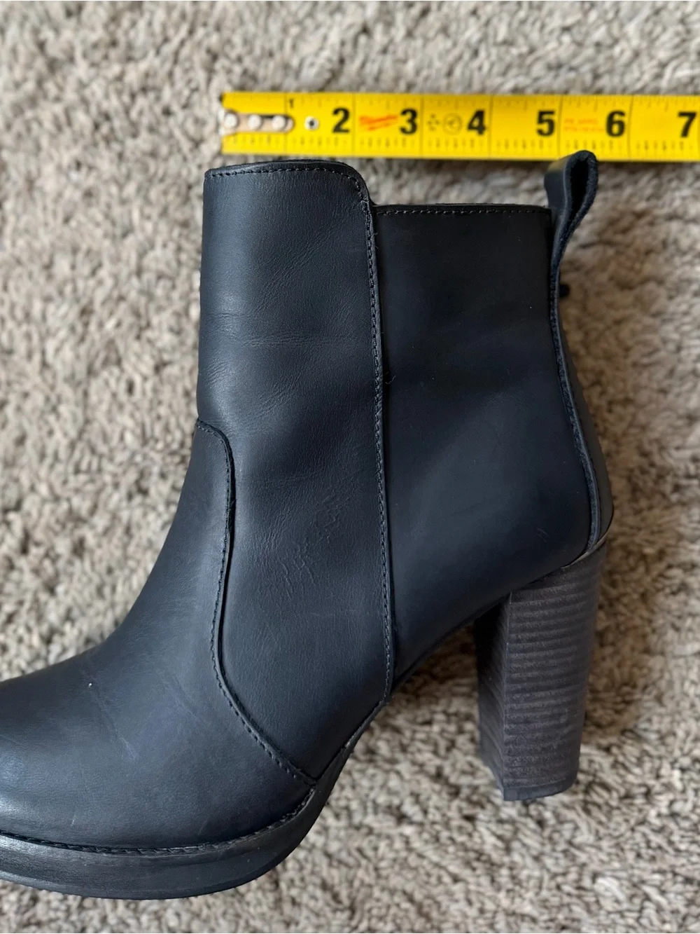 French Brand Loft Black Leather Ankle Boots Block Heel Side Zip Women US 8